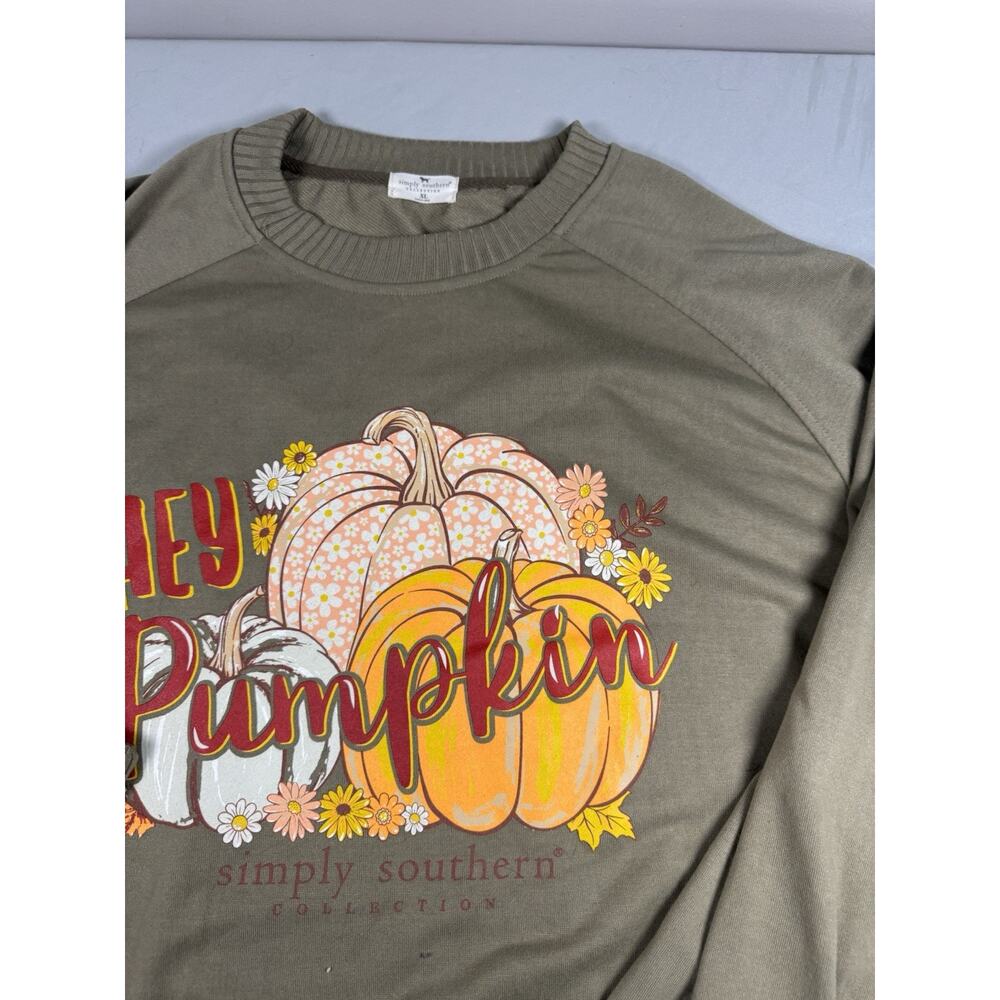 Simply Southern Hey Pumpkin Graphic Sweatshirt Olive Green Women’s XL - Picture 5 of 13
